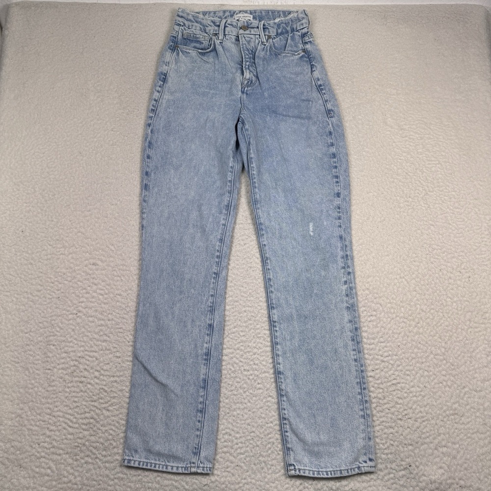 Good American Good Boy High Rise Curvy Straight Jeans Size 0/25 Vintage Wash